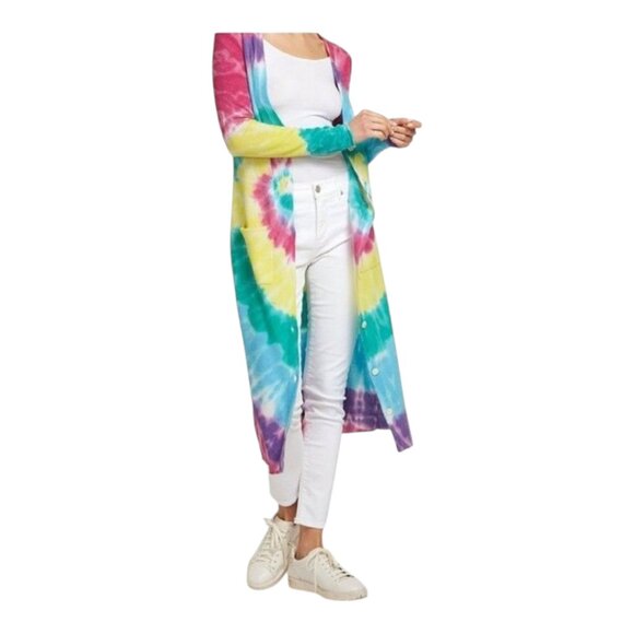 Autumn Cashmere 100% Cashmere Tie Dye Maxi Cardigan in Bright Multi Women's M - Picture 5 of 13